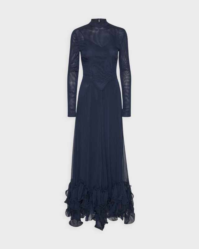 ROTATE Birger Christensen Klänning Chiffon Maxi Ruffle  Blå 34