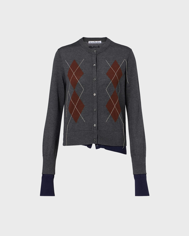 Acne Studios Cardigan Double-Layered Argyle Dark Grey M