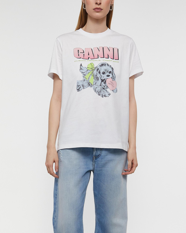 Ganni T-shirt Basic Cotton Jersey Neon Puppy White M