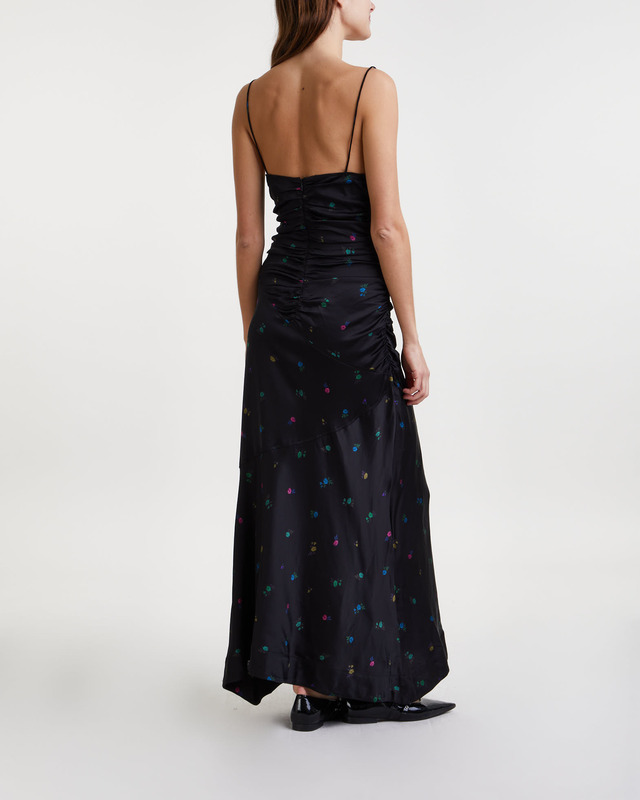 Ganni Dress Printed Satin Ruched Long Slip | WAKAKUU