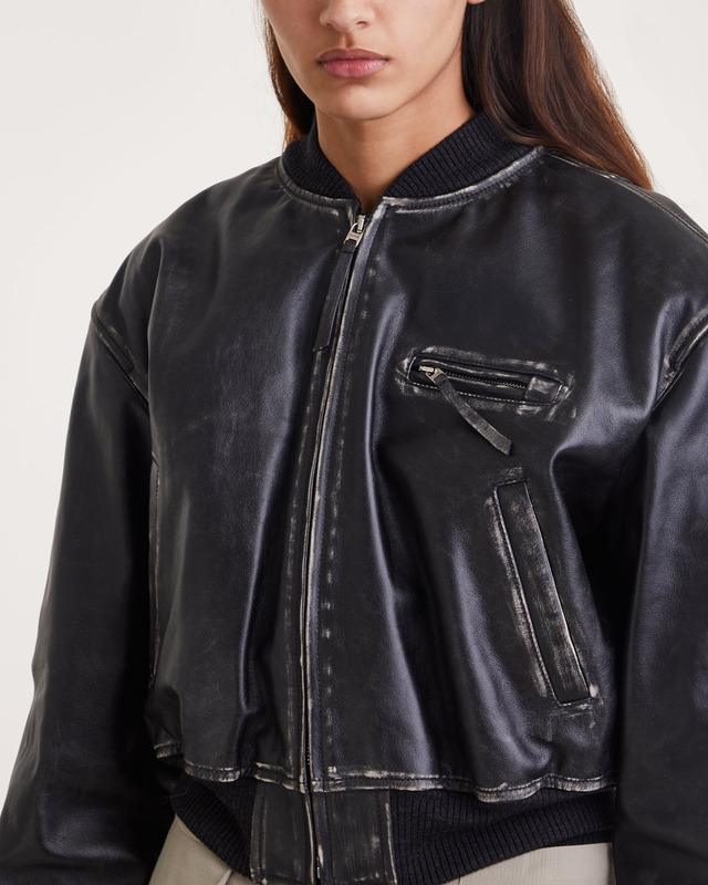 Acne Studios Jacket Cropped Bomber Leather Black 34