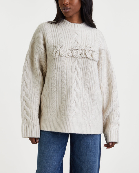 Sweater Cable Knit Logo White 1
