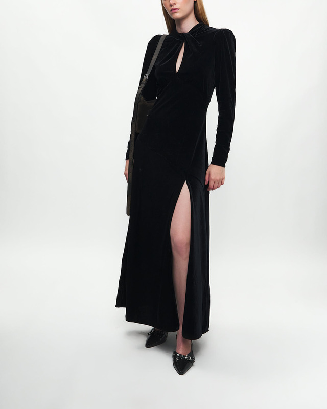 Ganni Dress Velvet Jersey Long Black 40