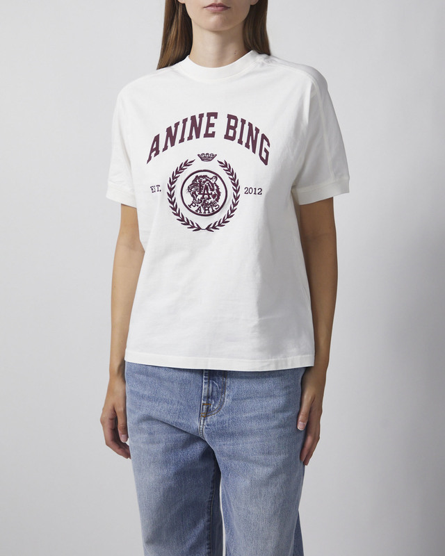 Anine Bing T-skjorte Jaylin Tee Collegiate Ecru XS