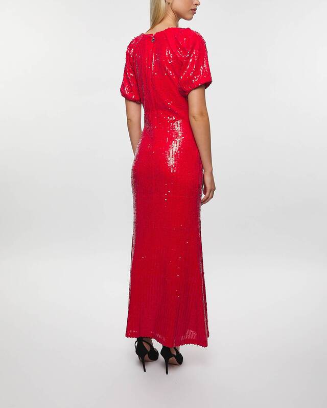 ROTATE Birger Christensen Klänning Sequins Midi V-Neck Röd 34