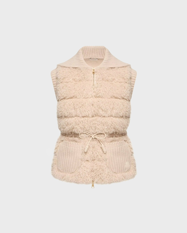 Moncler Vest Wool & Cashmere Blend Down Beige S