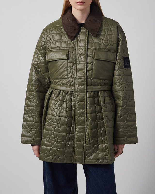 GANNI Jacka Shiny Quilt Midi Mörkgrön XXS/XS