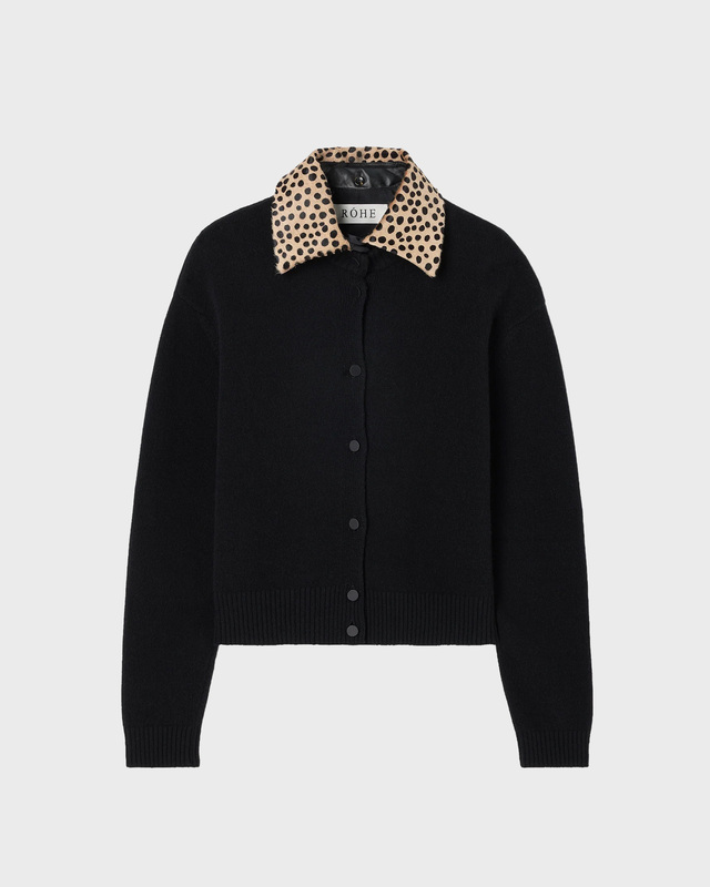 RÓHE Cardigan Leather Cheetah Collar Black 38