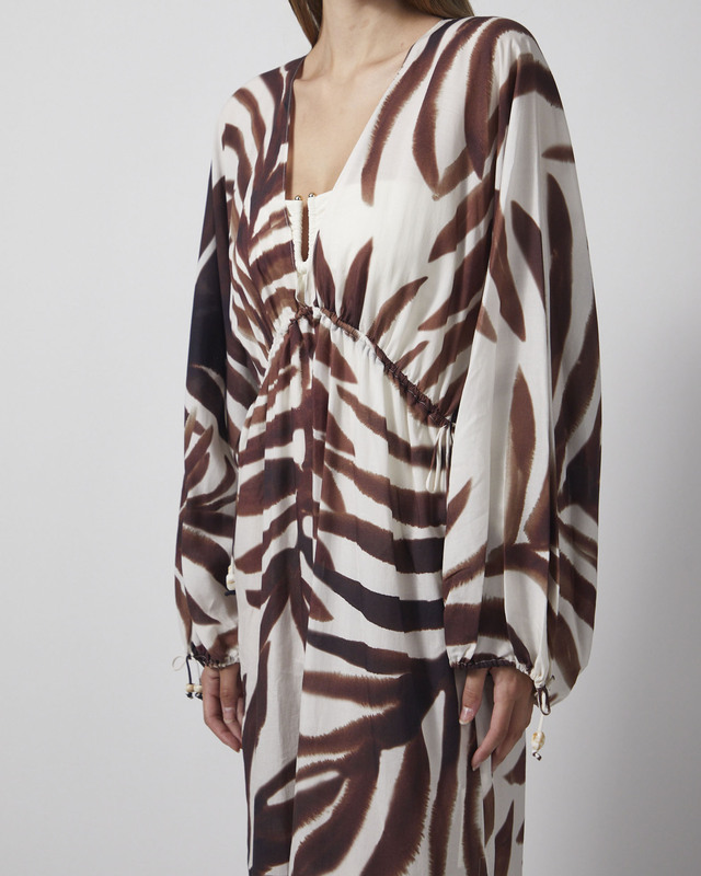 Malina Kaftan Joseline Sheer Drawstring Maxi Vit/Brun M-L