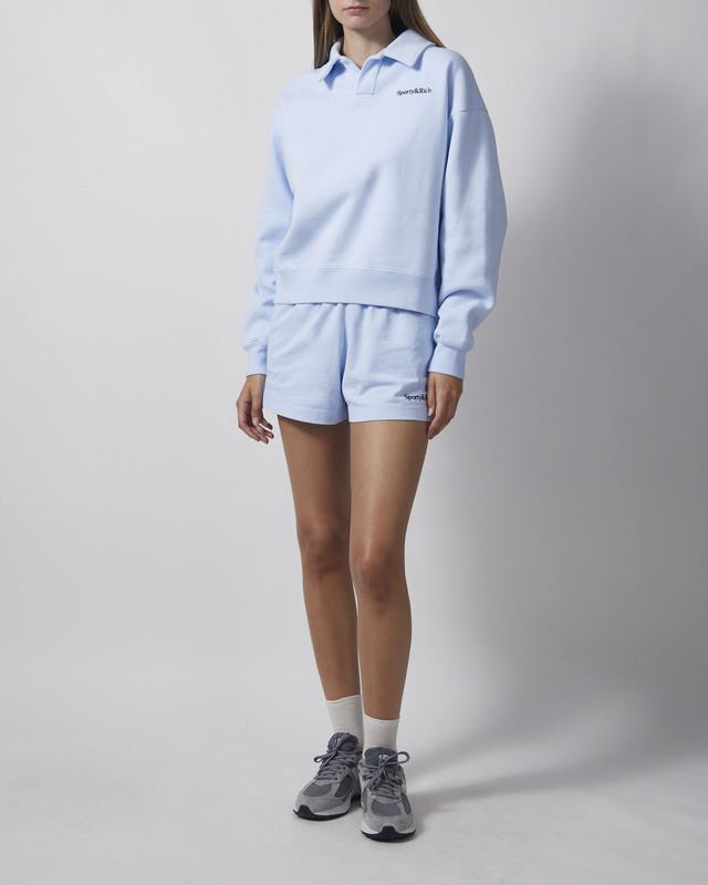 Sporty & Rich Shorts Serif Logo Embroidered Disco Light Blue L