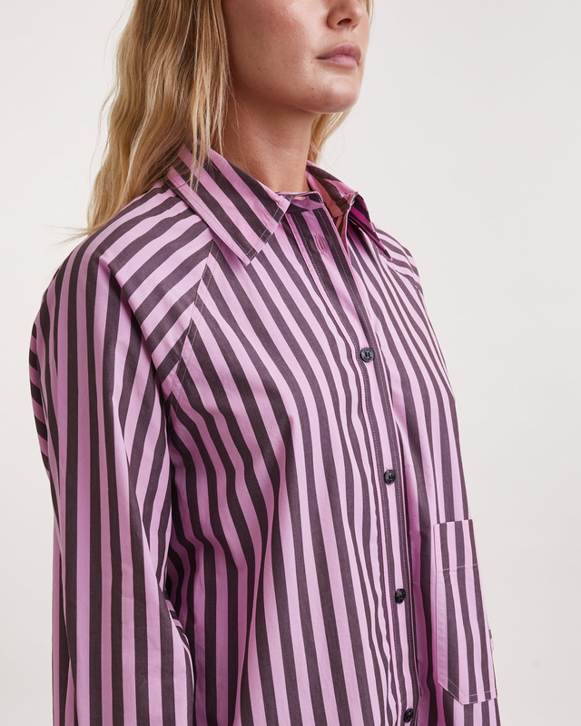 Ganni Shirt Stripe Cotton Oversize Raglan Rosa L-XL