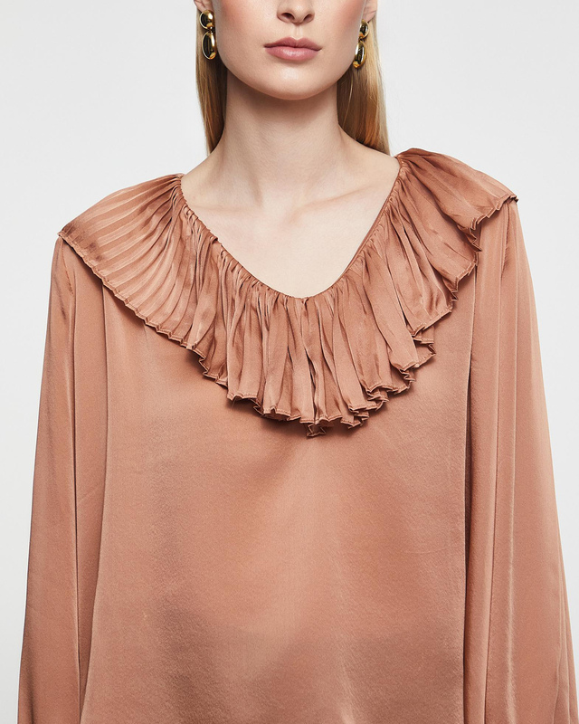 Ulla Johnson Blouse Liese Silk Pleated Neckline  Desert rose US 4 ( EUR 36)