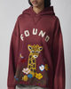 Found Hoodie Wildlife Embroidered Unisex Burgundy XS