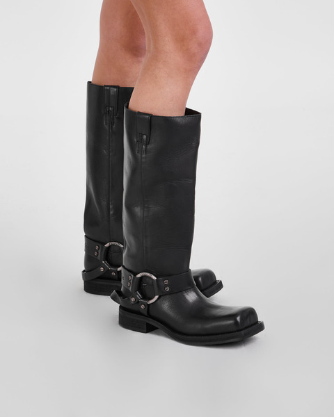 Buckle Leather Boots Black 2