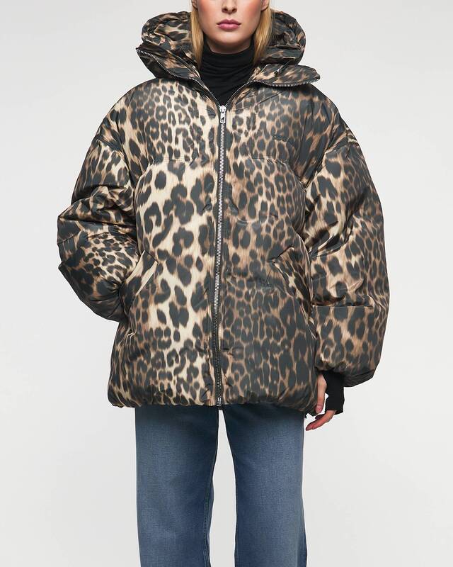 GANNI Leo Puffers Midi Jacket Leopard L-XL