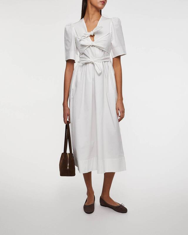 GANNI Klänning Washed Stretch Cotton Strap Midi Vit 40
