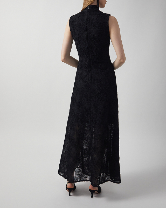 ROTATE Birger Christensen Dress Flower Mesh Maxi  Black 40
