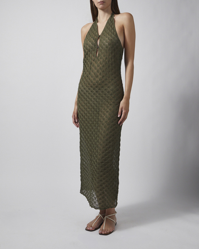 Malina Kjole Esra Knitted Halterneck Maxi Oliv M