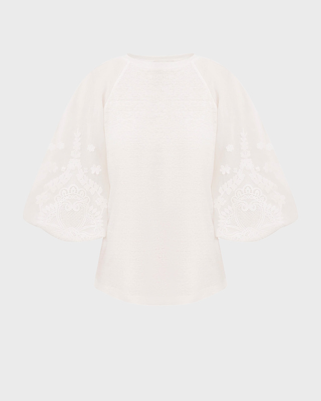Zimmermann Tee Lace Trim Lantern Sleeve Ivory 1 (S-M)