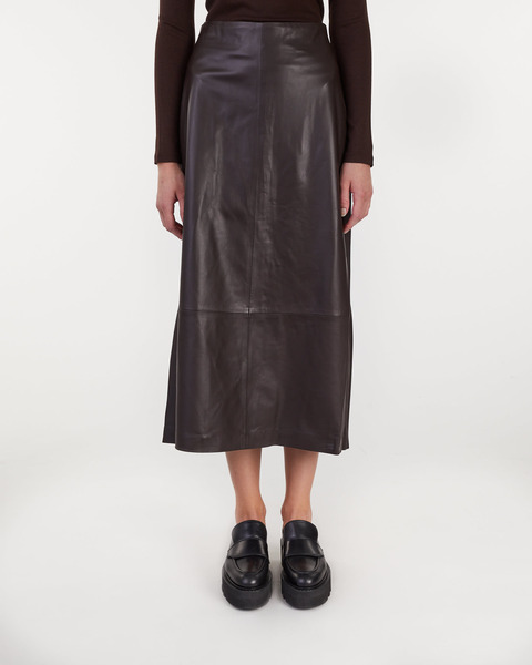Kjol Leather Straight Skirt Hickory 1