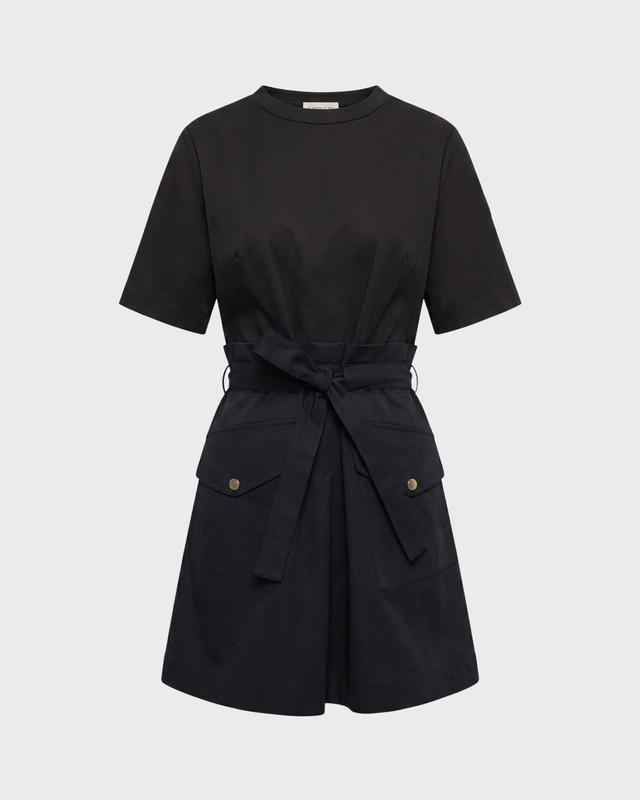 Moncler Kjole Belted Cotton Mini Black S