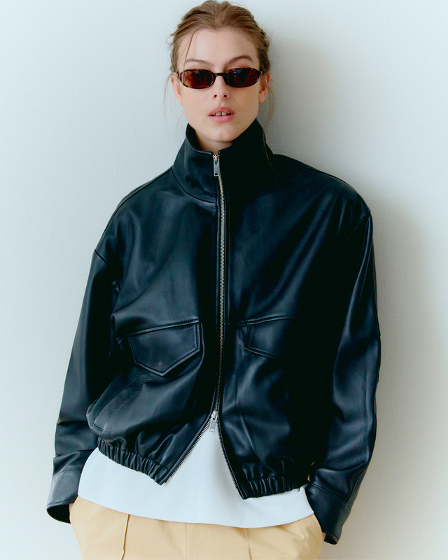 Wakakuu Icons Jacket Leather Funnel Neck Black L