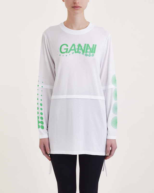 Ganni  T-Shirt Active Mesh Layered Long Sleeve White S