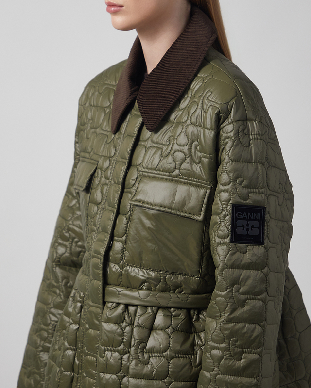 GANNI Jacka Shiny Quilt Midi Mörkgrön XXS/XS
