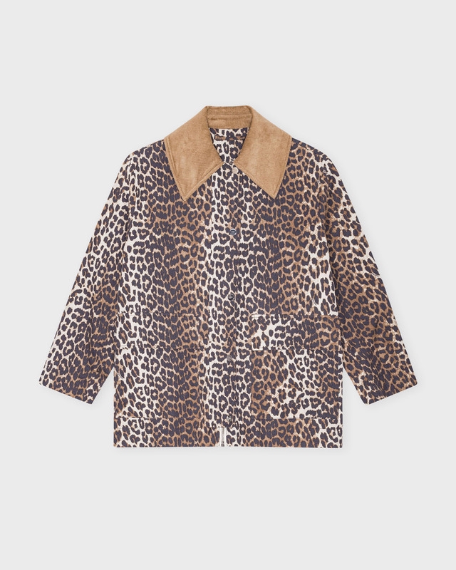 Ganni Jacket Printed Canvas Midi  Almond S-M