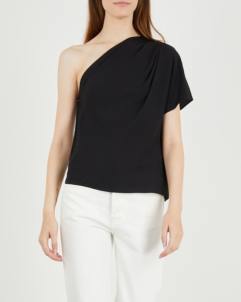 Top One Shoulder Cascade Drape Black 1