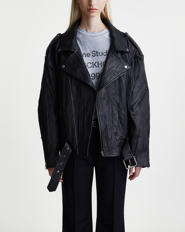 Acne Studios Jacket Crinkle Leather Biker Svart 34