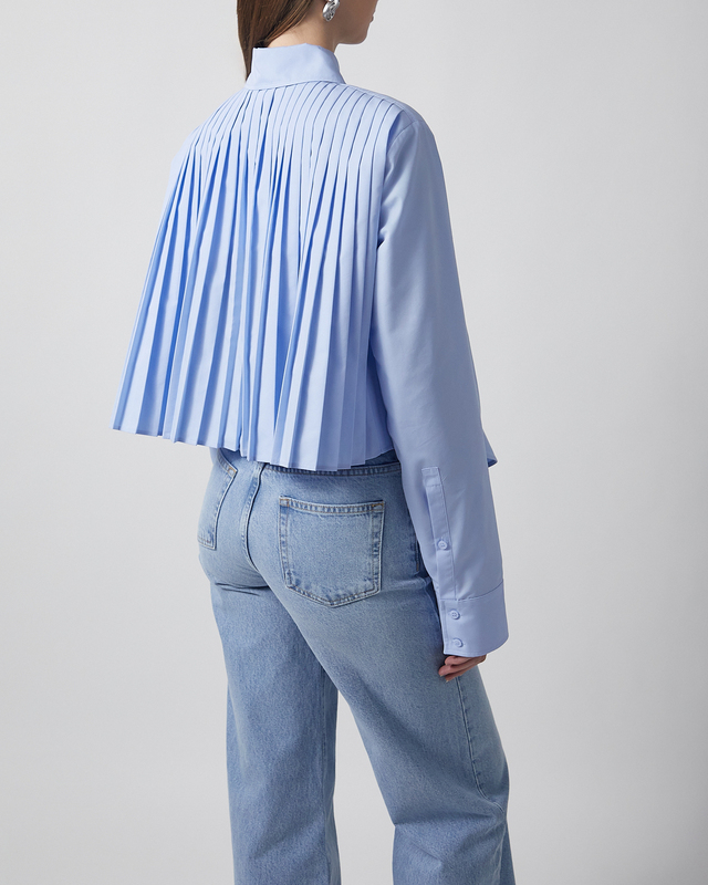 Sportmax Shirt Cotton Cropped Pleated Back Ljusblå IT 48 (EUR L-XL)