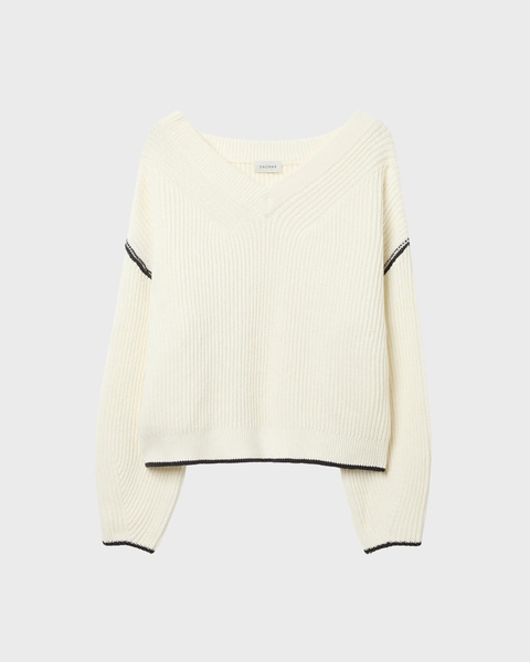 Sweater Relaxed V-Neck Knit White 1