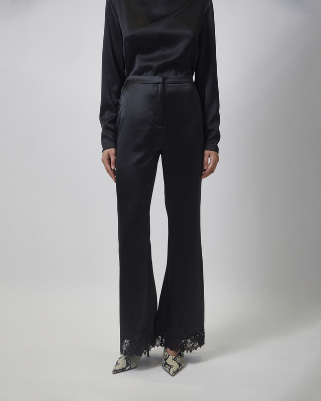 Malina Byxor Marine Satin Lace Hem Black 42