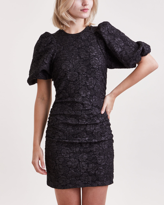 Ganni Klänning Stretch Jacquard Puff Sleeves Mini  Svart 42