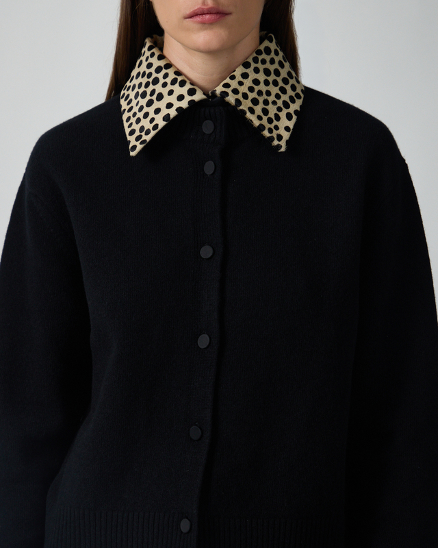 RÓHE Cardigan Leather Cheetah Collar Black 38