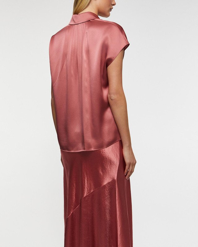 Vince Blouse Silk Cap-Sleeve Ruched-Back  Wood S