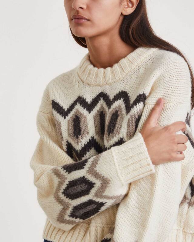 Ganni Sweater Chunky Graphic Wool Cropped O-neck Egret M