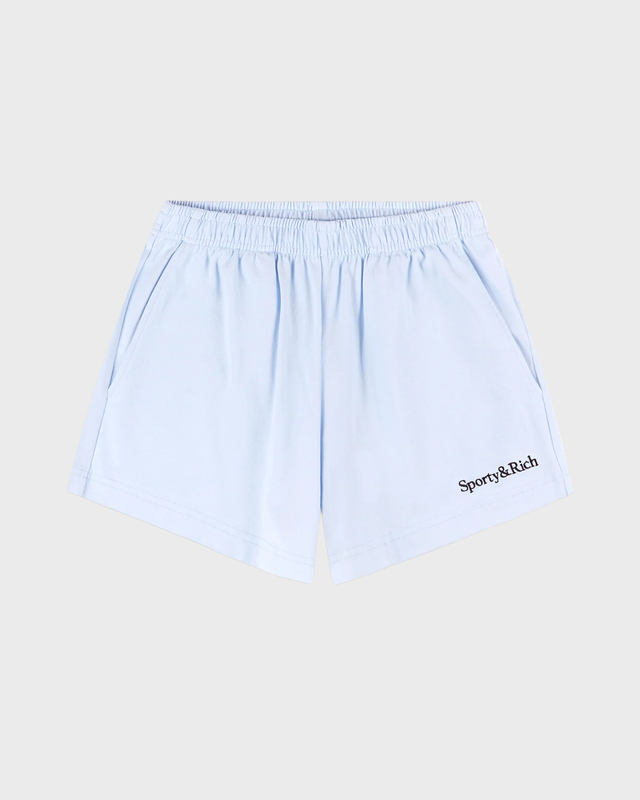Sporty & Rich Shorts Serif Logo Embroidered Disco Light Blue L