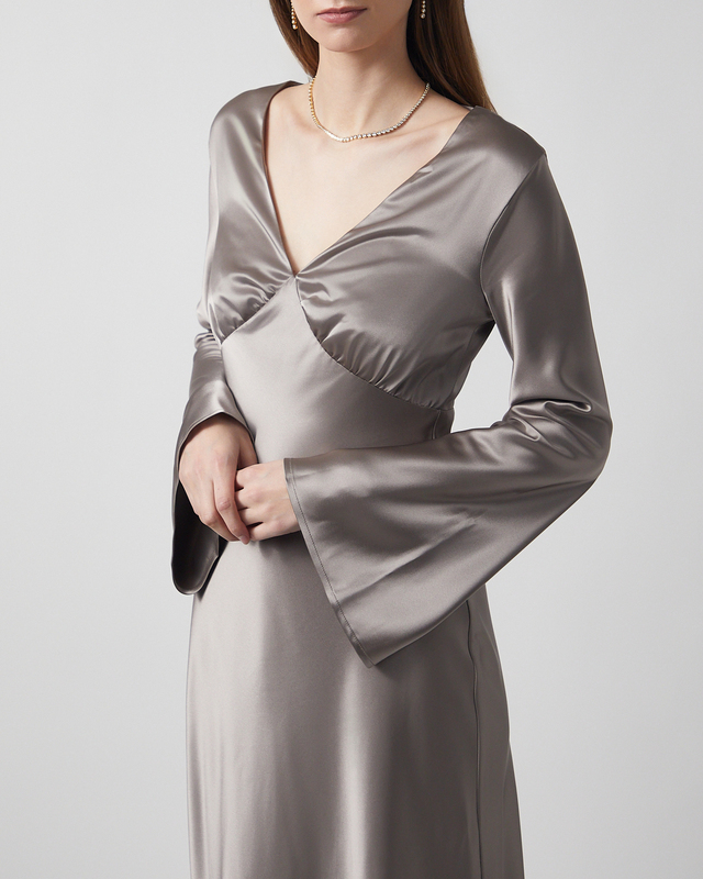 Malina Dress Carolina Flared Sleeve Satin Midi Granit 36