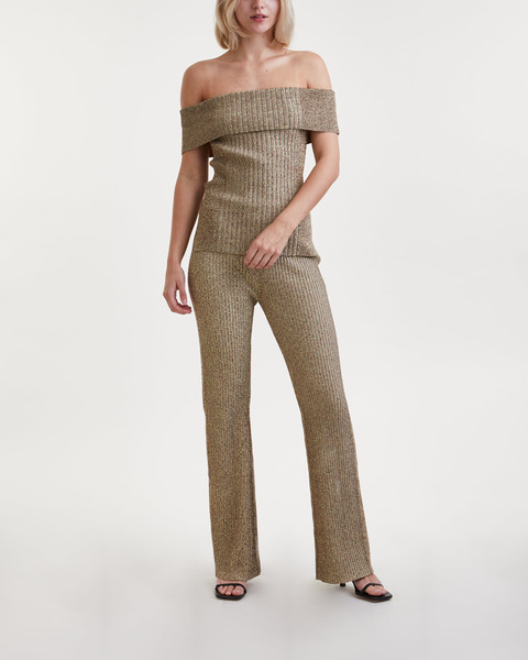 Top Melange Knit Off Shoulder Brun 2