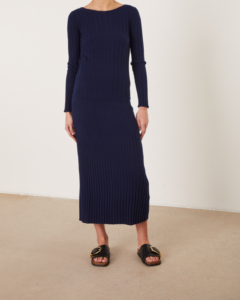 Top Ribbed Boat Neck Navy 2