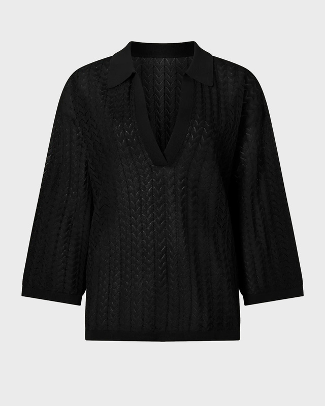 Malina Shirt Imene Pointelle Knitted Polo Black M