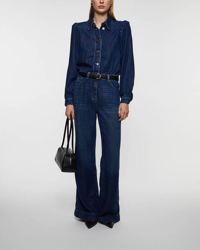 7 For All Mankind Jumpsuit Tailored Go Getter Mid Blue Denim XS