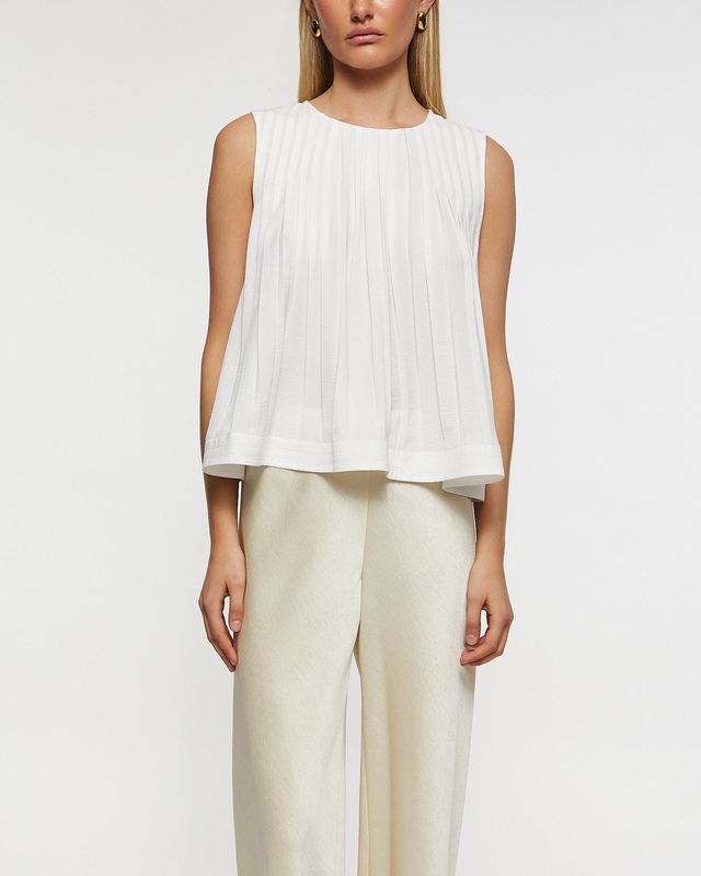 Vince Top Pleated A-Line Crew Neck Offwhite M