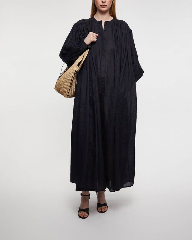RÓHE Dress Pleated Ramie  Black 38