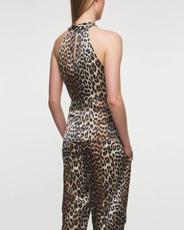Ganni Printed Satin Top Leopard 34