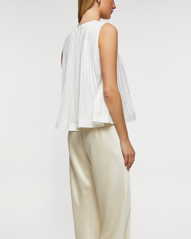 Vince Top Pleated A-Line Crew Neck Offwhite M