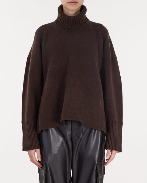 Sweater Doubleface Cashmere Oversized Turtleneck Brun 1
