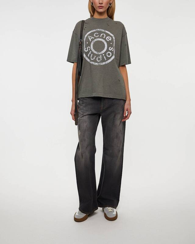 Acne Studios T-Shirt Logo Relaxed Distressed  Ljusgrön XS